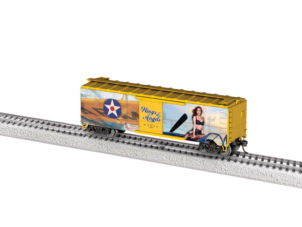 PREORDER Lionel HO 2-654140 40' Steel Flat-End Boxcar, Wings of Angels (Jessie, gold, Military Pin-Up Model Graphics)