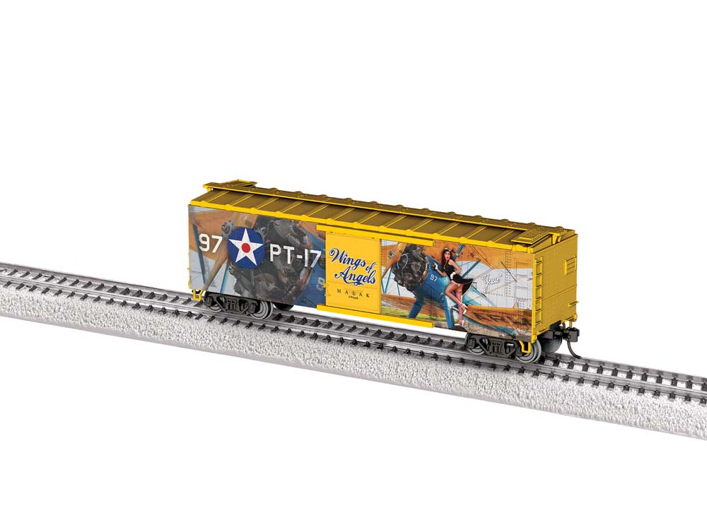 PREORDER Lionel HO 2-654140 40' Steel Flat-End Boxcar, Wings of Angels (Jessie, gold, Military Pin-Up Model Graphics)