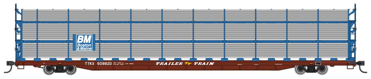 Walthers Mainline HO 910-8301 89' Flatcar with Tri-Level Shielded Auto Rack, Boston and Maine/TT (Brown) #908816