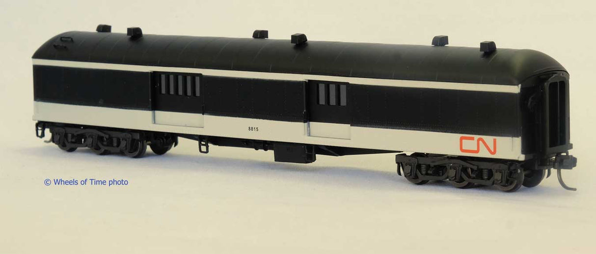 PREORDER Wheels of Time N 25008 Class BE-73-D 70' Baggage-Express with Arched Roof, Canadian National #8815 (Post-1961 Scheme, black, white, Noodle Logo)