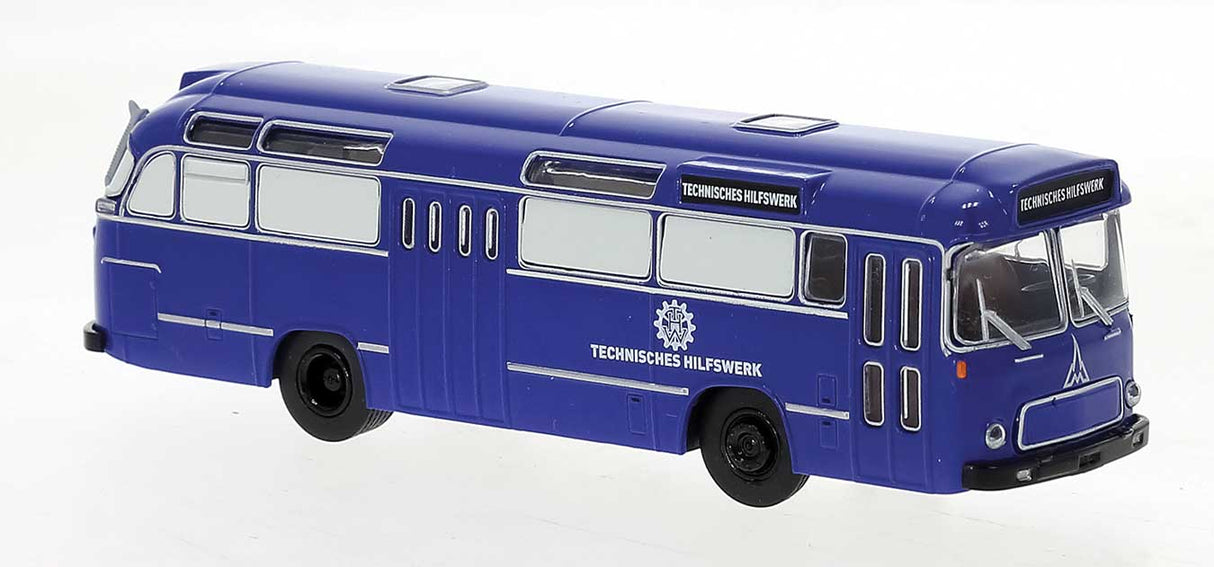 PREORDER Brekina HO 59530 1960 Magirus Saturn II Bus, Assembled, THW (blue, white, German Lettering)