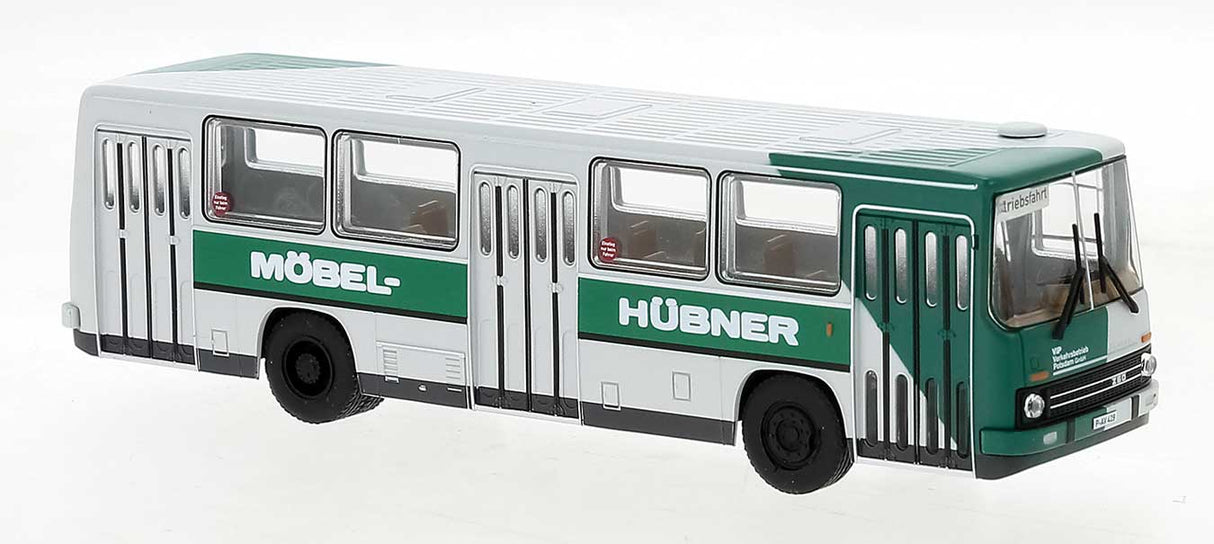 PREORDER Brekina HO 59810 1973 Ikarus 260 Bus, Assembled, BVB (white, green, Mobel-Hubner Ad, German Lettering)