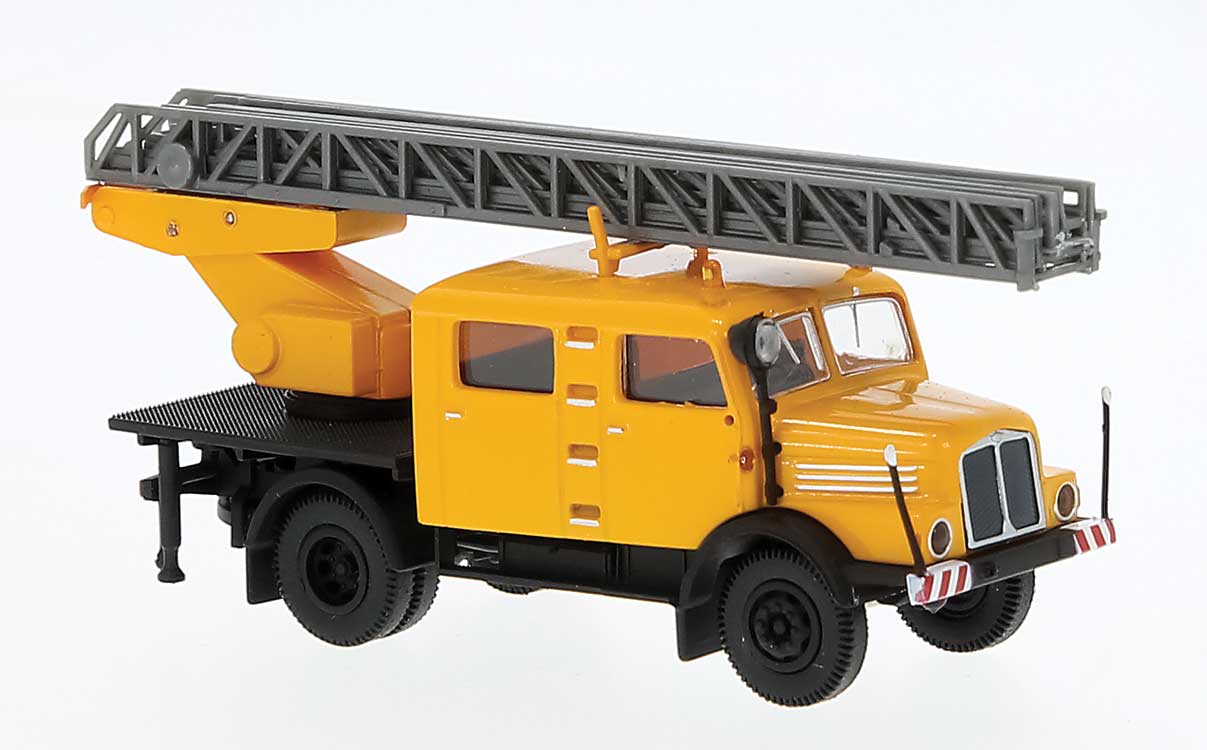 PREORDER Brekina HO 71766 1960s IFA S 4000-1 Crew Cab Service Truck with Ladder, Assembled, Yellow, Black, Silver