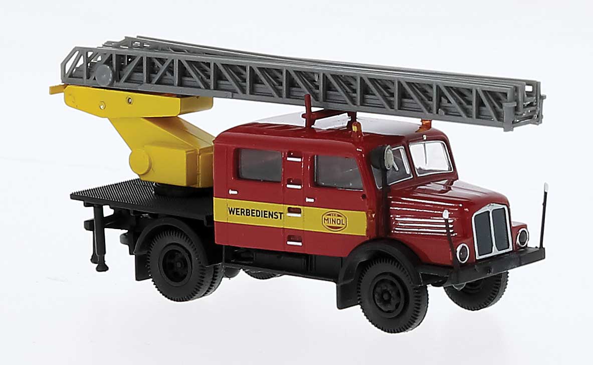 PREORDER Brekina HO 71770 1960s IFA S 4000-1 Crew Cab Service Truck with Ladder, Assembled, Minol (red, yellow, black, German Lettering)