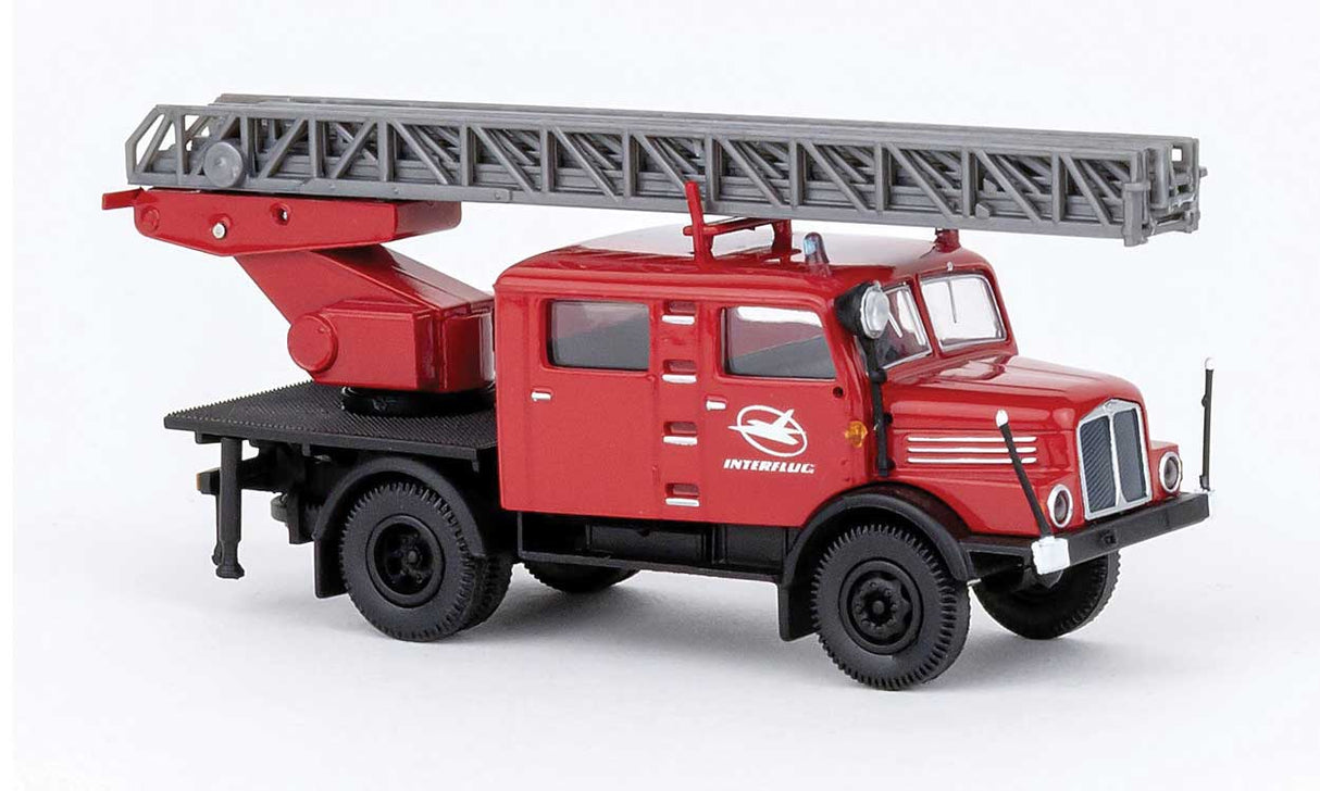 PREORDER Brekina HO 71771 1960s IFA S 4000-1 DL25 Crew Cab Service Truck with Ladder, Assembled, Interflug (red, black, German Lettering)