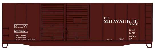 Accurail HO 3645 AAR 40' Double-Door Boxcar Kit, Milwaukee Road #594525 (Boxcar Red, Spelled Out TMR)
