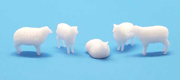 All Scale Miniatures N 1600963 Sheep, Unpainted 3D Printed Figures (5)
