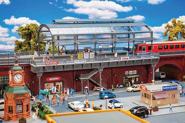 Faller HO 120580 Double-Track Elevated Urban Train Station with Glass Train Shed Kit, 14-3/16 x 7-7/8 x 7-13/16"