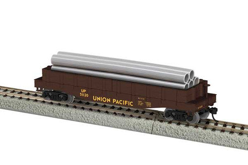 Lionel HO 2454120 40' Flatcar with Wood Sides (Gondola) & Pipe Load, Union Pacific #51120