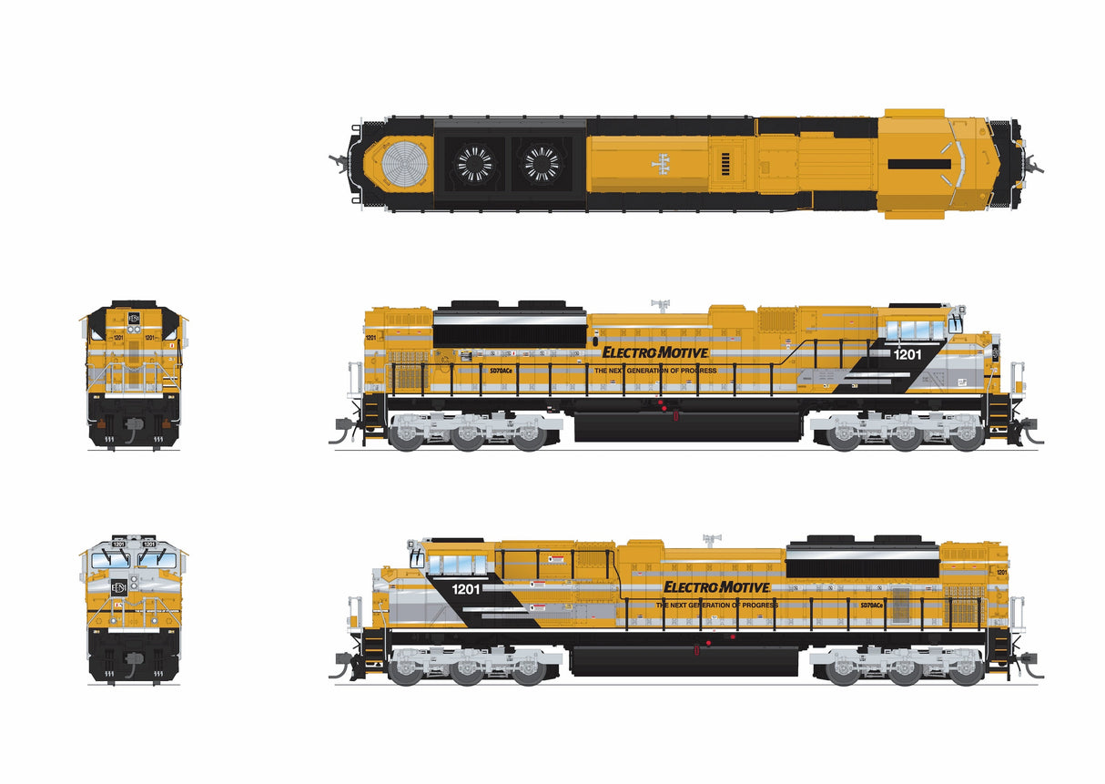PREORDER Broadway Limited Imports HO 10430 EMD SD70ACe, EMD Demo 1201, Yellow Progress Rail, No-Sound / DCC-Ready