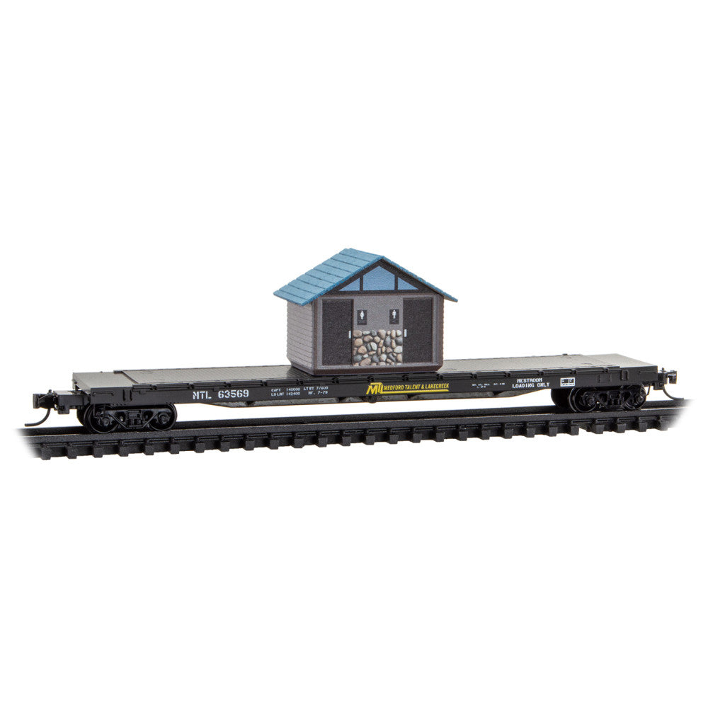 Micro-Trains N 064 00 510 57' 6" Flatcar with Outhouse Load, Medford, Talent, & Lakecreek #63569