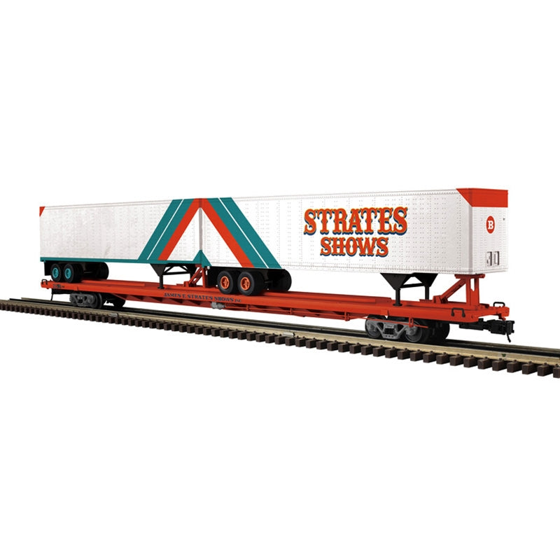 PREORDER Atlas Master Line O 3001966 3-Rail 89' 4" Intermodal Flatcar with Trailers, James E Strates Shows #2 Syracuse NY/#52 Raleigh NC | 197.96