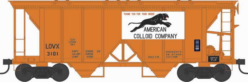 Bowser HO 43242 70-Ton 2-Bay Covered Hopper, American Colloid Company #3103