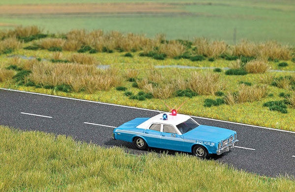 Busch 5629 1976 Dodge Monaco 4-Door Sedan With Working Lights, Police (Blue Body, White Canopy)