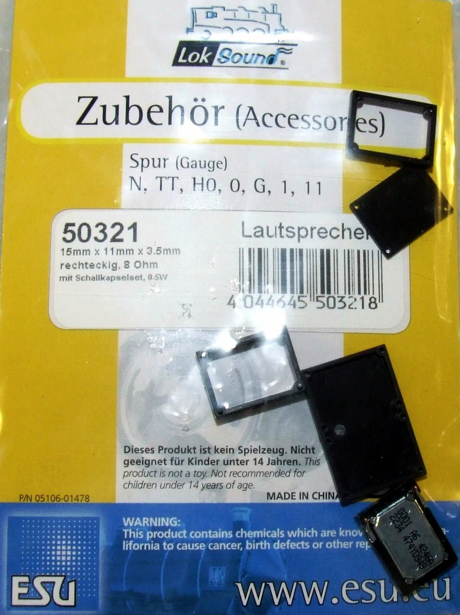ESU 50321 LokSound Speaker with Sound Chamber (11mm x 15mm Square, 8 Ohms, 0.5W)