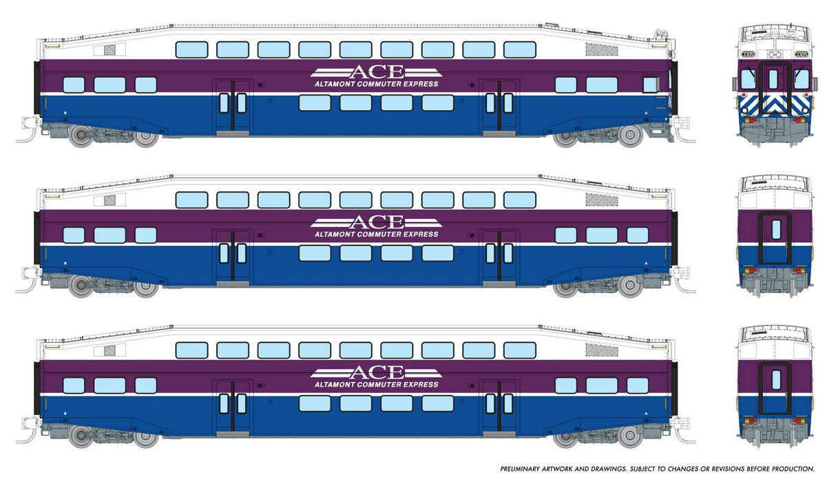 PREORDER Rapido N 546002 Bilevel Commuter Cab Car & 2 Coach Set, Altamont Commuter Express Set #2 #3308, 3215, 3219