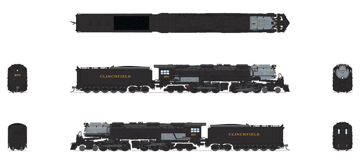 PREORDER Broadway Limited Imports N 8660 4-6-6-4 Challenger Late Version Smoke Paragon4, Clinchfield #674 (DCC Ready) | 382.49