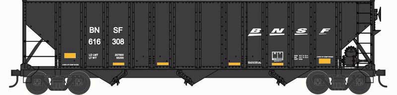PREORDER Bowser N 38212 100-Ton 3-Bay Open Hopper with Coal Load, BNSF Railway #616380 (black, white, Wedge Logo, yellow conpicuity marks)