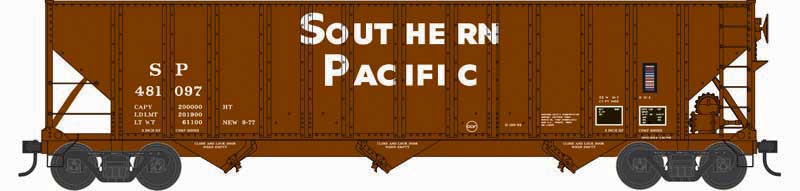 PREORDER Bowser N 38258 100-Ton 3-Bay Open Hopper with Coal Load, Southern Pacific #481138 (Boxcar Red, white, Sans Serif Lettering)