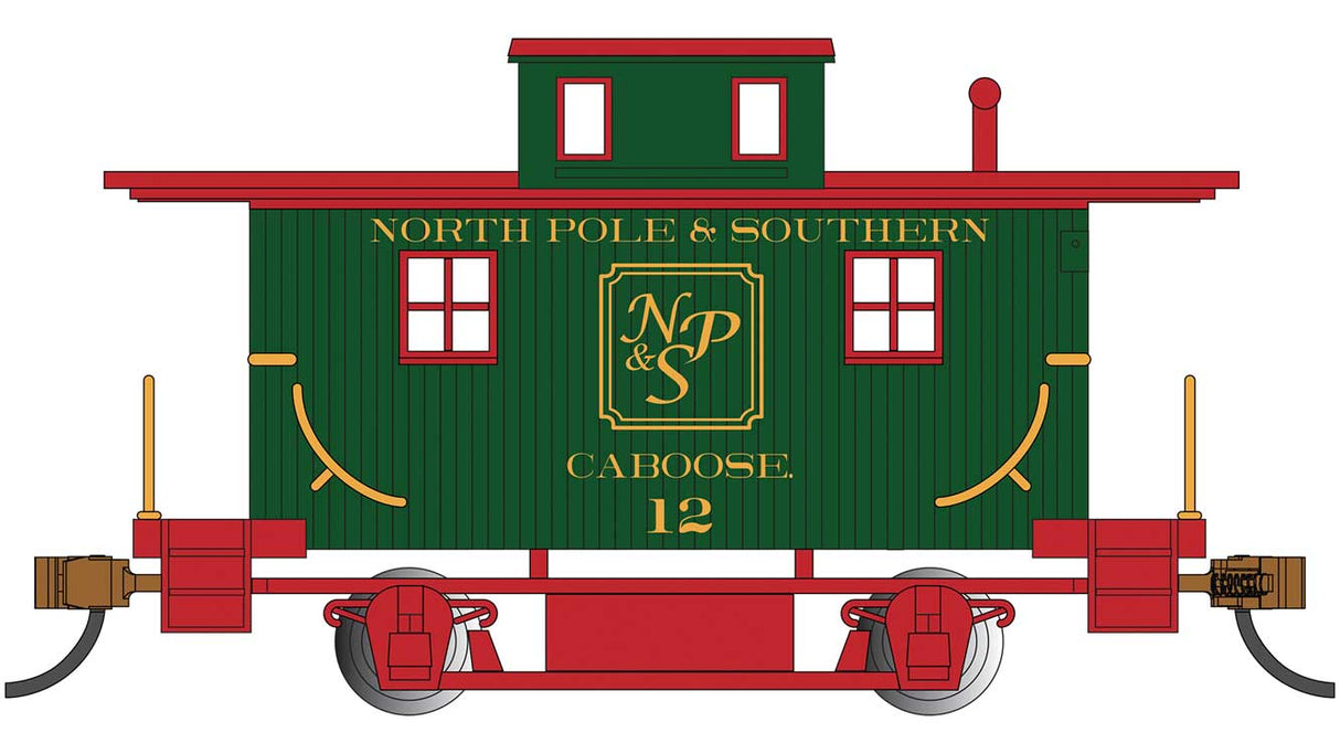 Bachmann Trains HO 18410 Wood 4-Wheel Bobber Caboose, Silver Series, North Pole & Southern #12 (Christmas, green, red)