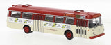 PREORDER Brekina HO 59385 1962 Bussing Senator Bus, Assembled, Hanau, Germany (ivory, red, Nette Leute Ad, German Lettering)