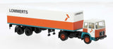 PREORDER Brekina HO 78163 1968 MAN F7 Tractor with Van Trailer, Assembled, Lommerts (orange, white)