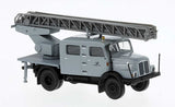 PREORDER Brekina HO 71768 1960s IFA S 4000-1 Crew Cab Service Truck with Ladder, Assembled, Deutschen Post (gray, black, German Lettering)