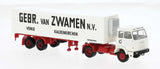 PREORDER Brekina HO 82255 Henschel F221S Tractor with Reefer Trailer, Assembled, van Zwamen (Kaldenkirchen, white, black, red, German Lettering)