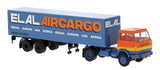 PREORDER Brekina HO 82258 Henschel F161 Tractor with Van Trailer, Assembled, ELAL-Aircargo (orange, blue, yellow, German Lettering)
