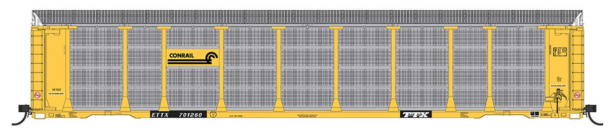 PREORDER Intermountain N 182105-02 Tri-Level Enclosed Auto Rack, Conrail ETTX #701319 (yellow, black, silver)