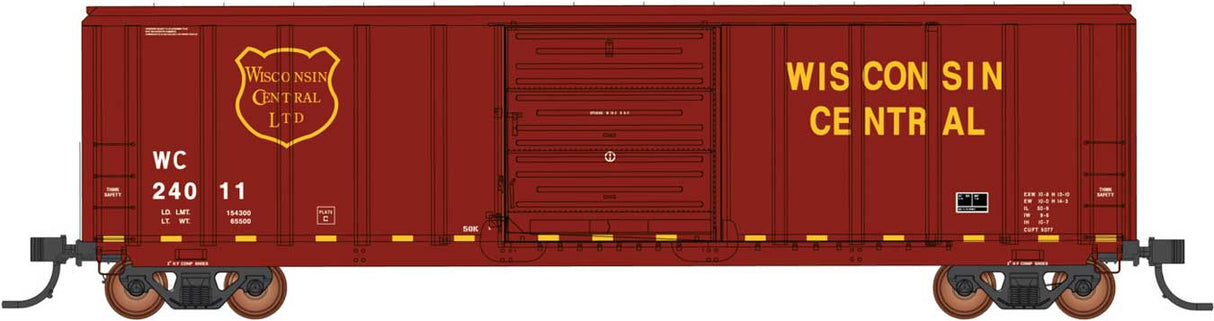 PREORDER Intermountain HO 47527 Pullman-Standard 5277 Cu.Ft. Exterior-Post Boxcar, Wisconsin Central (maroon, gold)
