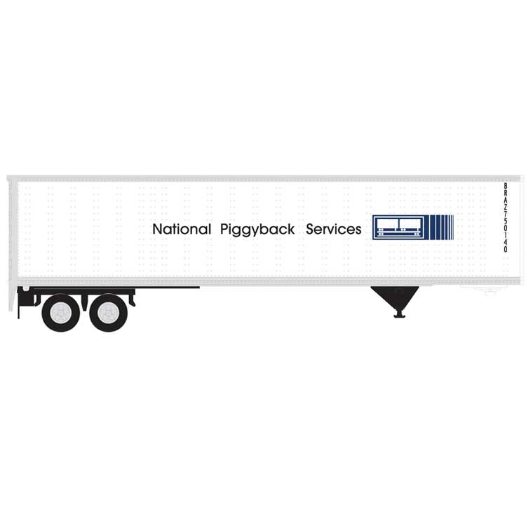 PREORDER Atlas N 50007197 45' Pines Trailer, Assembled, National Piggyback Service #750122 (white, blue)