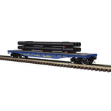 Atlas O 3001880 52'6" Flatcar with Pipe Load, 3-Rail, Trainman, Alaska Railroad (blue, yellow)