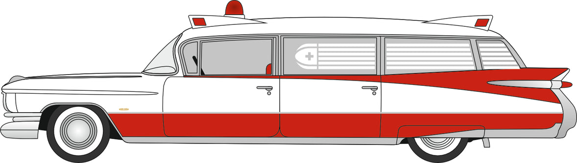 PREORDER Oxford Diecast HO 87CM59001 1959 Cadillac Miller-Meteor Ambulance, White | 18.86