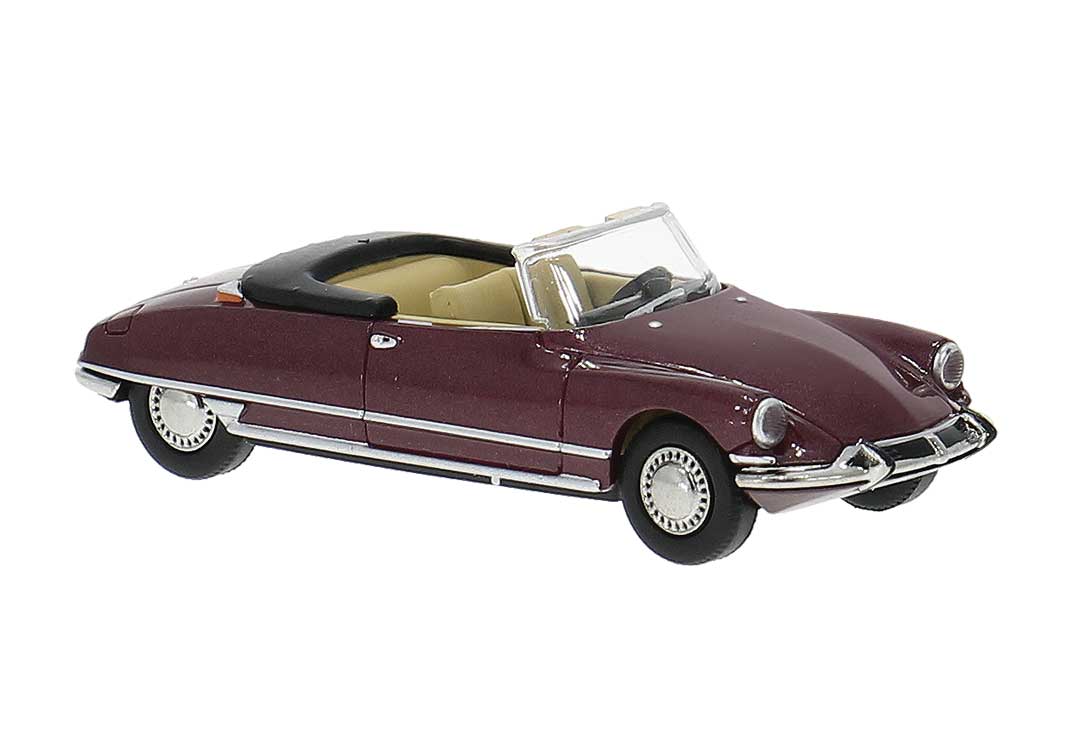 PREORDER Brekina HO 14237 1960s Citroen DS Chapron Convertible, Assembled, Top Down (metallic maroon)