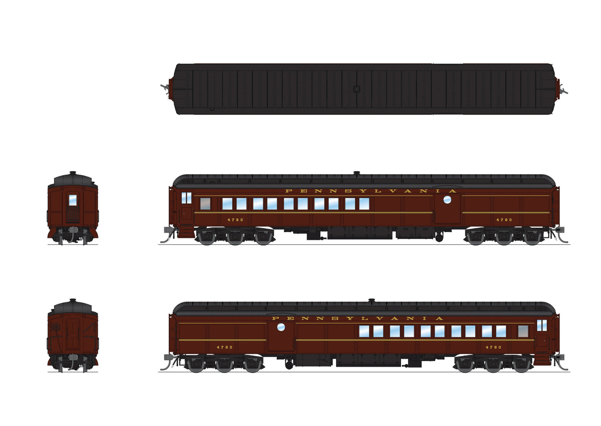 PREORDER Broadway Limited Imports HO 8965 5-Car Passenger Set PB70 Combine, RTR Pennsylvania Railroad #4780, 3420, 3575, 3706, 7504 "Quaker City"
