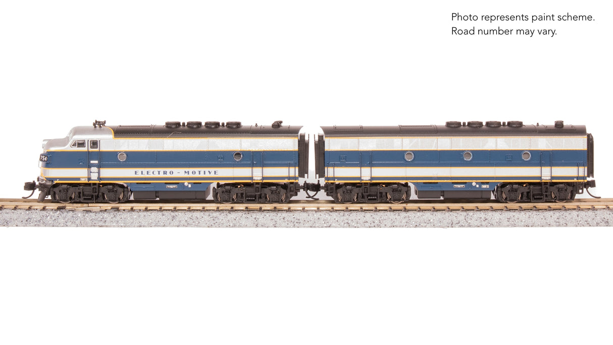 PREORDER Broadway Limited Imports N 9205 EMD F3 Diesel Locomotive A/B Set, Demonstrator (Blue & Aluminum) #754A1/754B1 (A-Unit Paragon4 Sound/DC/DCC Equipped)