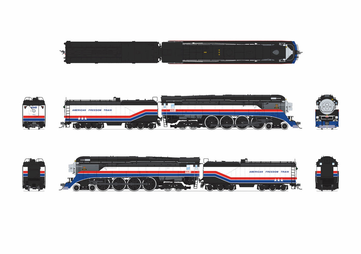 PREORDER Broadway Limited Imports HO 9841 GS-4 4-8-4 Steam Locomotive, Southern Pacific "1975 American Freedom Train" #4449 | 509.99