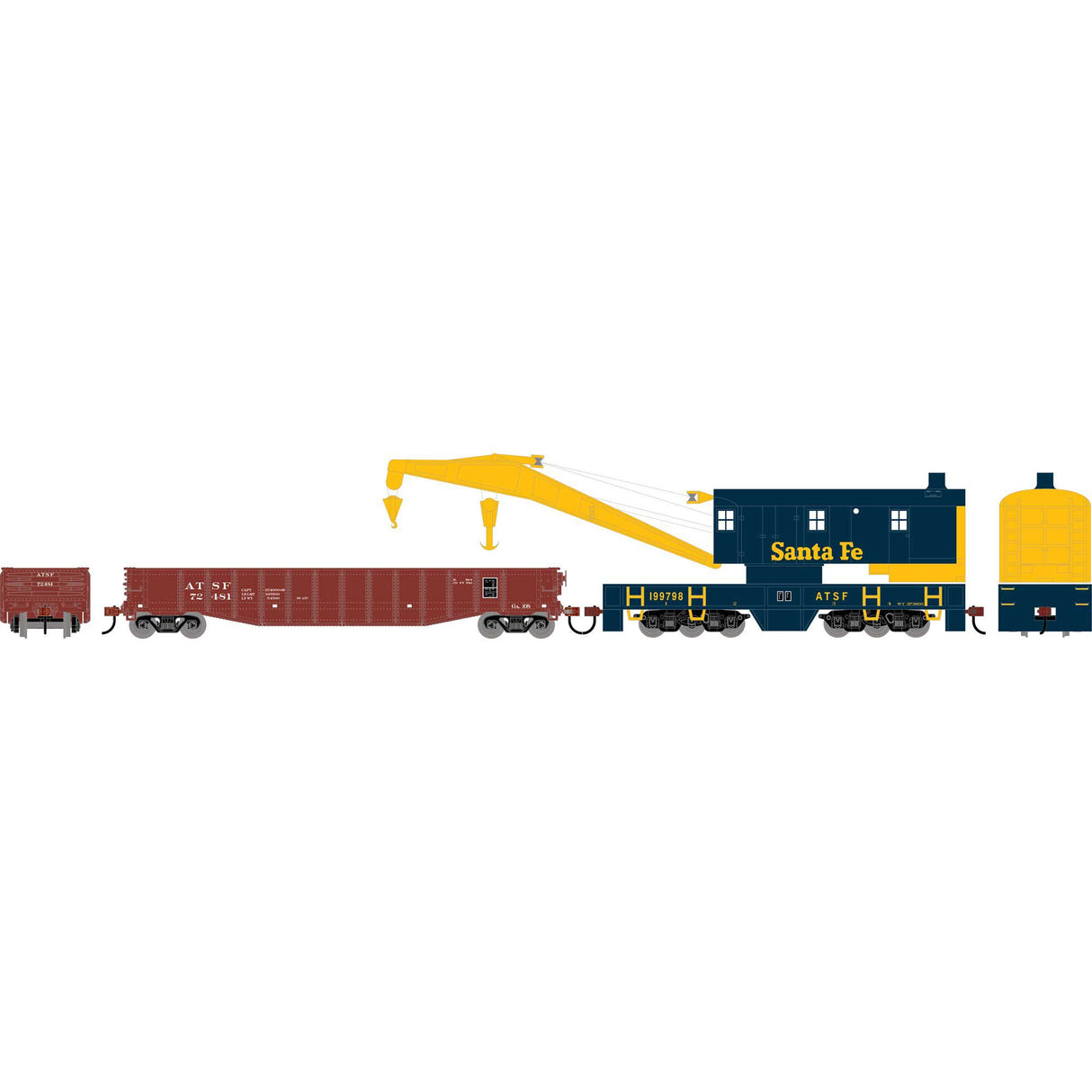 PREORDER Athearn HO ATH-3622  200-Ton Crane and 50' Gondola Set, ATSF #199798 (Crane); #72481 (Gondola)