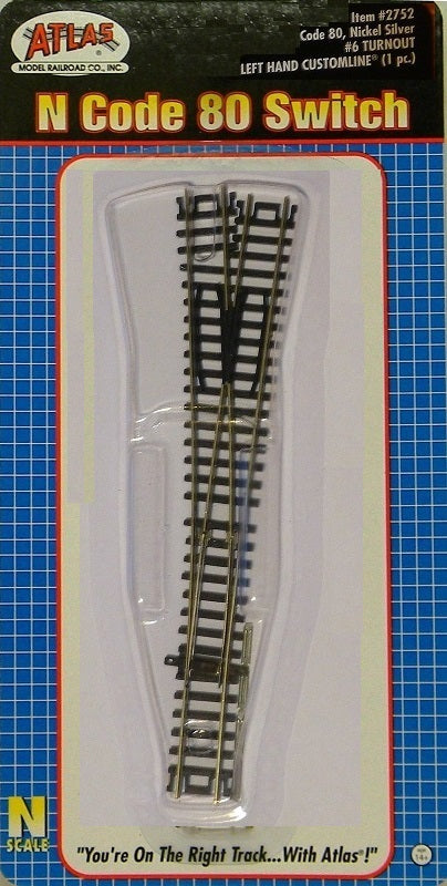 Atlas N 2752 Code 80 Track Custom Left Hand #6 Turnout