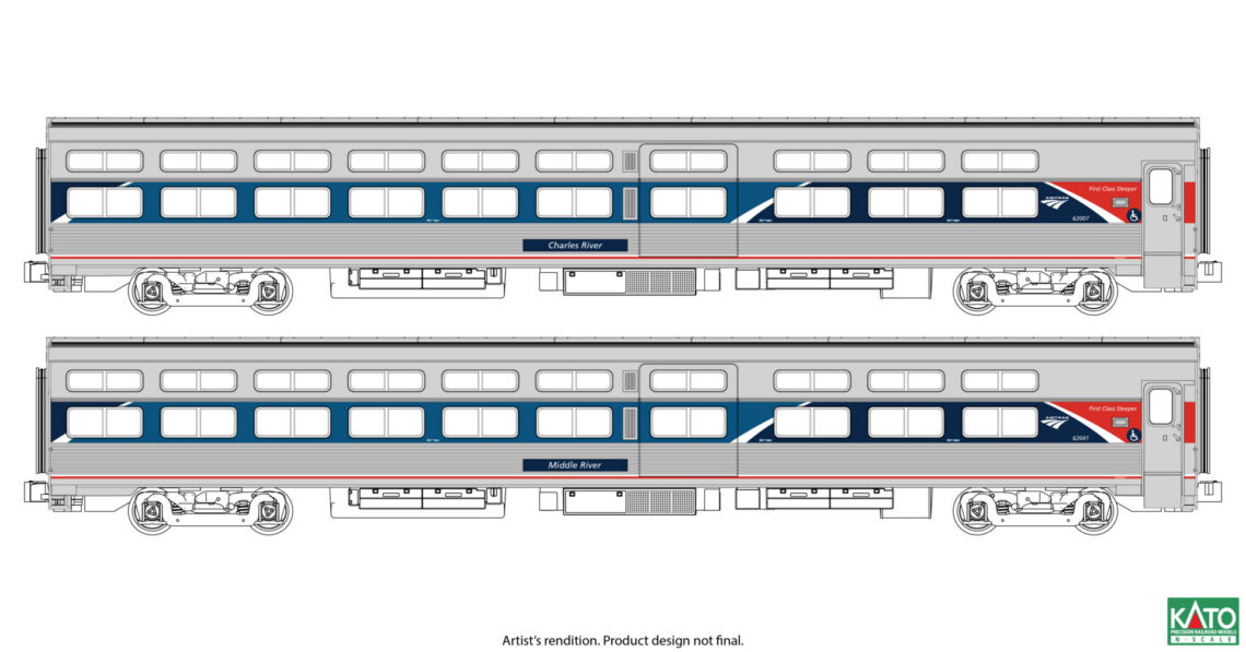 PREORDER Kato N 106-6296 Viewliner I Sleeper 2-Pack, Amtrak #62007 Charles River, 62041 Middle River (Phase VII)