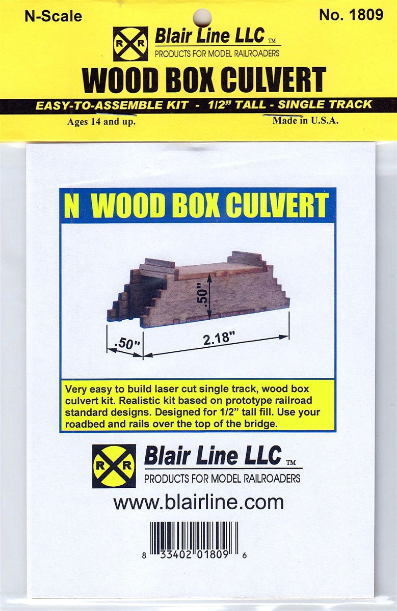 Blair Line N 1809 Wood Box Culvert Kit, Single Track 1/2" Tall
