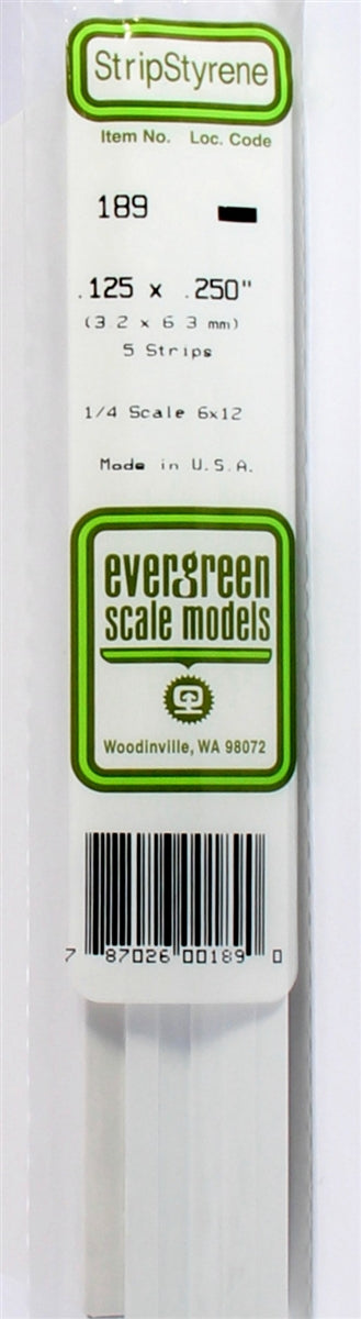 Evergreen Scale Models 189 Strip .125" x .250" (5)