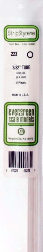 Evergreen Scale Models 223 Round Tubing 3/32" (6)