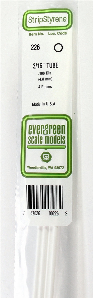 Evergreen Scale Models 226 Round Tubing 3/16" (4)