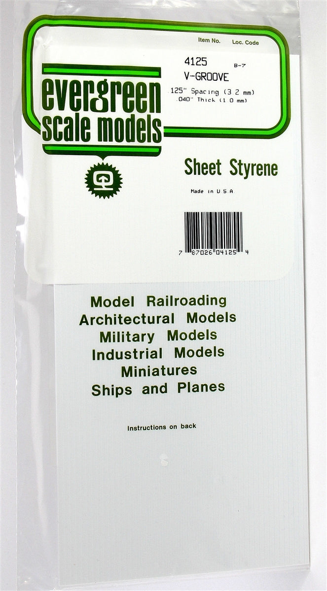 Evergreen Scale Models 4125 6" x 12" V-Groove Sheet .040" x .125"