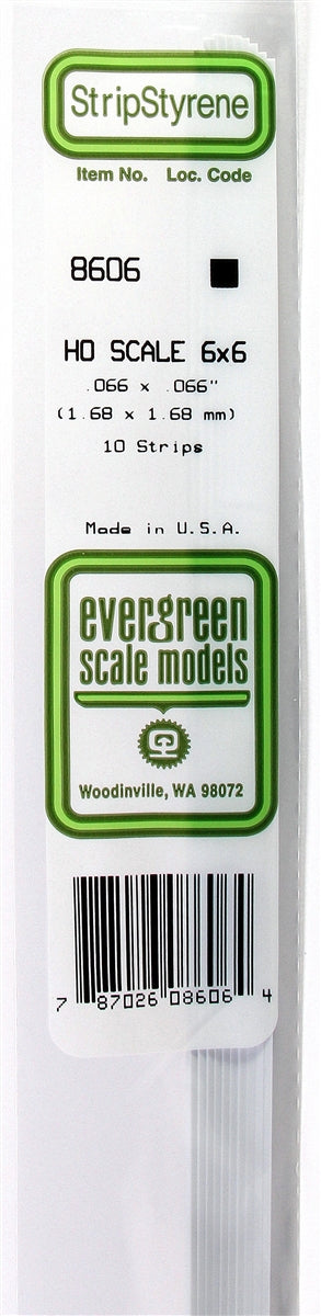 Evergreen Scale Models HO 8606 Strip .066" x .066" (10)