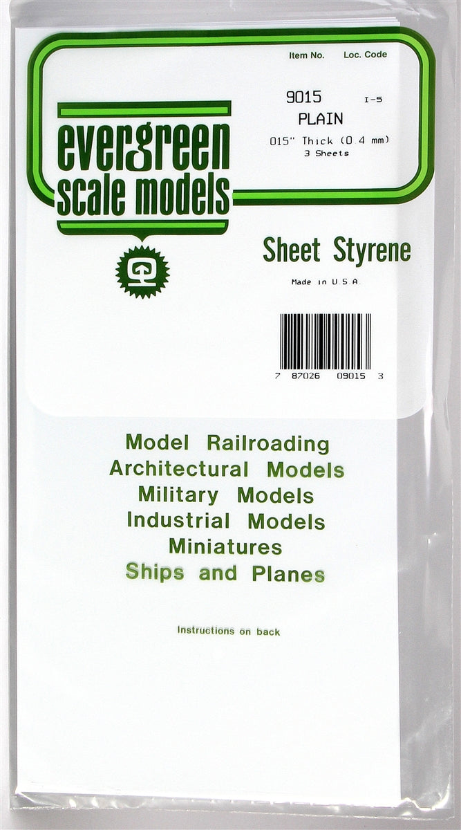 Evergreen Scale Models 9015 6" x 12" Plain White Sheet .015" (3)