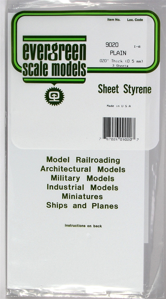 Evergreen Scale Models 9020 6" x 12" Plain White Sheet .020" (3)