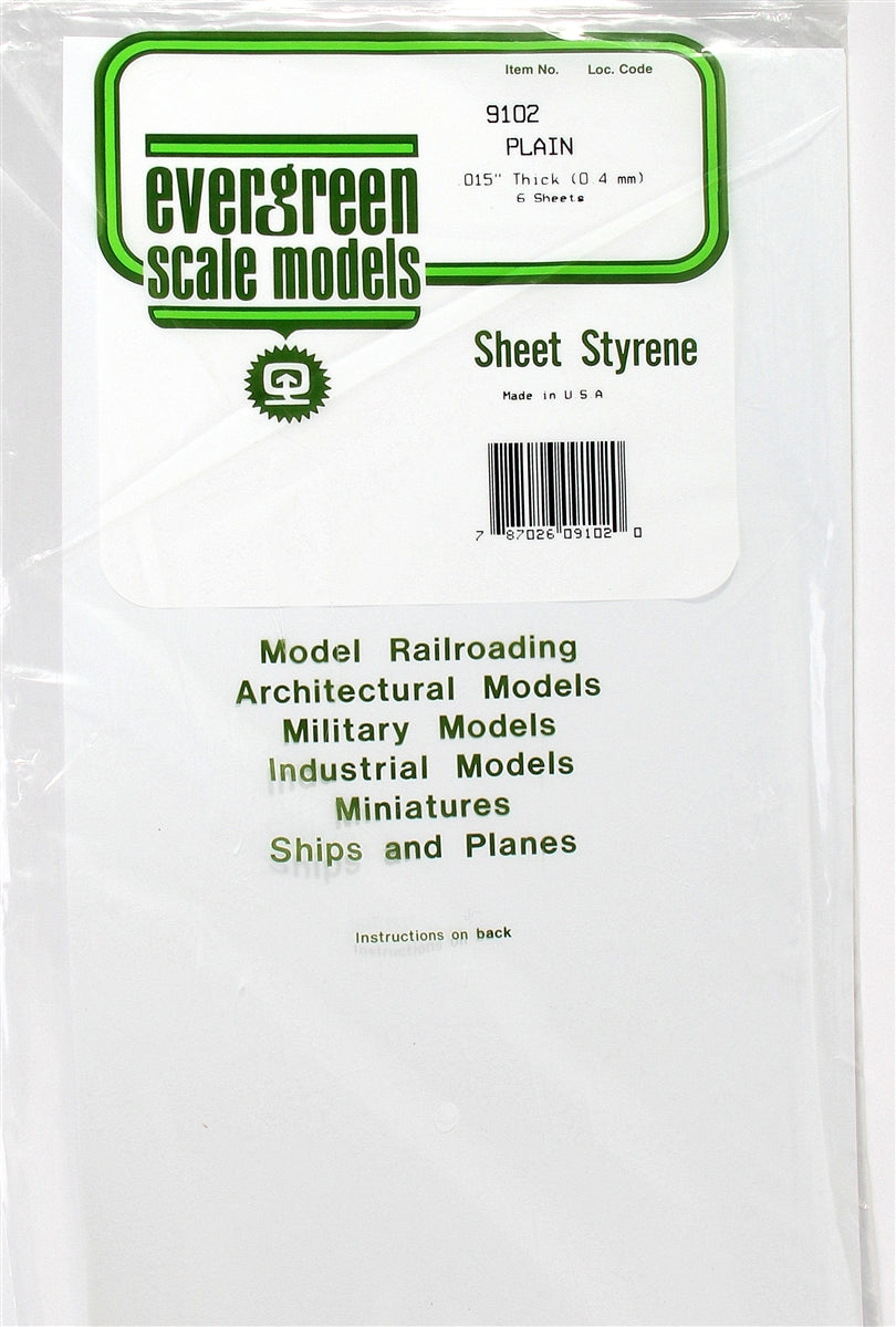 Evergreen Scale Models 9102 Plain White Sheet .015" (6)